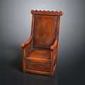 Solid Wood Single Sofa With Dark Brown Finish And Scalloped Back Curved Arms