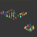 Various Colorful Decorative Plants Arranged In Miniature Garden With Small House