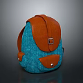 Blue Canvas Backpack With Brown Leather Flap Buckle And Side Pockets
