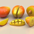 Fresh Ripe Mango Display Whole Sliced and Cubed with Juicy Flesh and Seed
