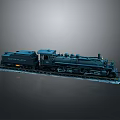 Detailed Black Train Model With Two Carriages Placed On Tracks Against Gray Background 3d model