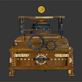 Vintage Mechanical Equipment with Wooden Structure Ornate Gears and Brass Accents