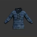 Blue Long Sleeve Knitted Sweater With Gray Striped Scarf Casual Look