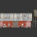 Cartoon Scene of Red Barn With Rusty Metal Roof Water Tower and Ladder