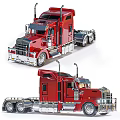Red Heavy Duty Functional Trucks With Cab Design And Wheels 3d model