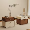 Modern Bedside Tables With Brown And Beige Drawers Vase Plant Lamp And Books