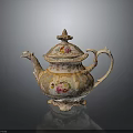 Detailed Ornate Vintage Porcelain Teapot With Floral Patterns And Gold Accents