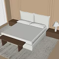 Modern Double Bed Bedroom With Mattress Bedside Table Bench And Window Blinds 3d model