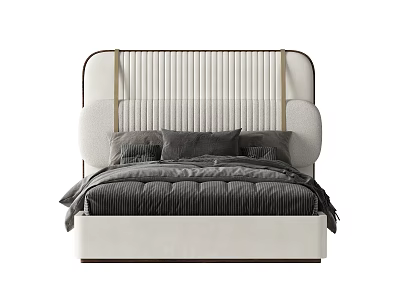 Elegant Modern Double Bed With White Curved Headboard Black Metal Frame And Gray Bedding 3d model