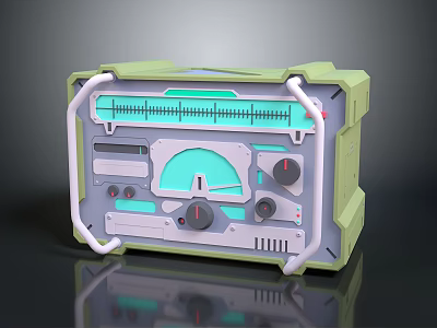 Retro Electronic Device With Green Frame Digital Display Control Dials And Knobs 3d model