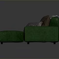 Modern Green L shaped Sofa With Plaid Blanket And Decorative Cushions