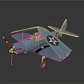 Detailed Blue Vintage Airplane Model Featuring Star Emblem Propeller And Wings