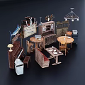 Cozy Leisure Chair in Retro Living Space with Wooden Table Pendant Light and Antler Decor