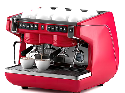 Red Espresso Coffee Machine With Two Spouts And White Cups As Kitchen Appliance 3d model