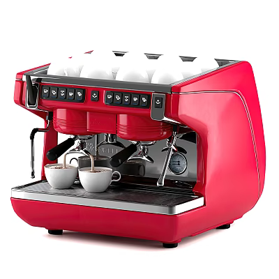 Red Espresso Coffee Machine With Two Spouts And White Cups As Kitchen Appliance 3d model