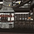 Hotel Lobby Interior With Wooden Floor Chandelier Bar Counter And Balcony