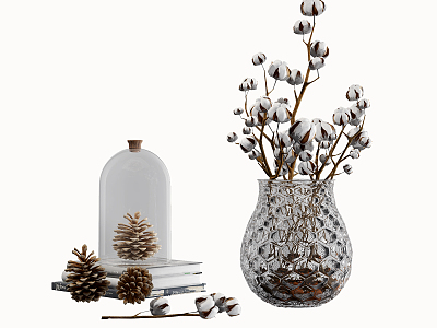 Modern ornaments combination cotton wadding pine cone vase ornaments model