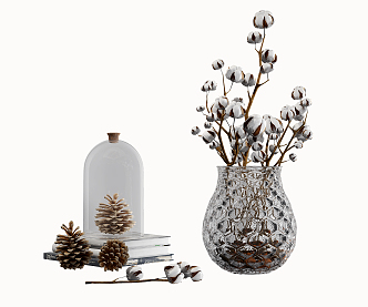 Modern ornaments combination cotton wadding pine cone vase ornaments 3d model