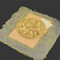 Tasty Pizza With Pepperoni Mushrooms Topping On Wooden Board Red Checkered Cloth