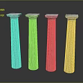 Four Fluted Marble Columns With Classical Design Against Dark Background