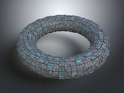 Cosmic Space Station Ring Structure With Gray Blocks And Teal Accents Design 3d model