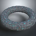 Cosmic Space Station Ring Structure With Gray Blocks And Teal Accents Design 3d model