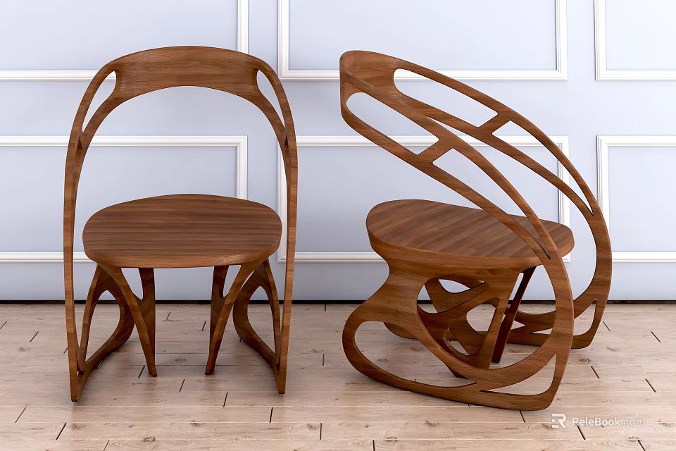 Modern Wooden Leisure Chairs with Unique Curved Frame Design for Contemporary Living Spaces 3d model 