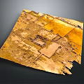 Ancient Architectural Fragment with Weathered Texture and Broken Edges in Yellowish Brown