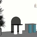Modern Stools With Cylindrical Legs Black Tops Green Plant And Floor Lamp