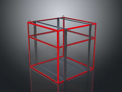 Professional Fighting Training Cage With Red Frame And Metal Mesh Structure 3d model