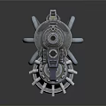 Futuristic Mechanical Sci Fi Weapon With Metal Barrel Gear Pipes And Red Accents