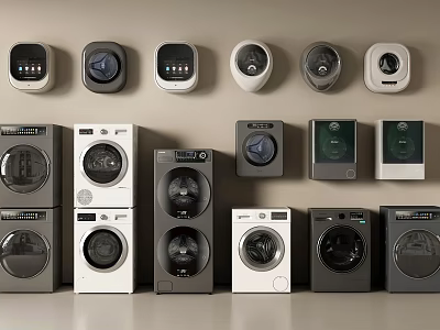 Various Modern Washing Machines In Different Colors And Styles For Home Use 3d model