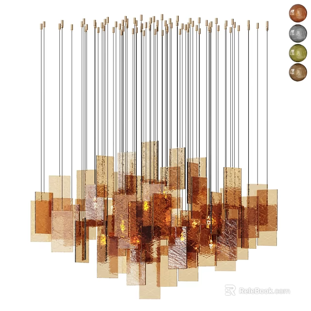 Modern Chandelier With Layered Square Glass Blocks In Amber And Gold Tones 3d model 