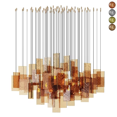 Modern Chandelier With Layered Square Glass Blocks In Amber And Gold Tones 3d model