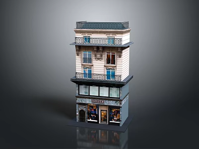 Detailed Multi Storey Building Model With Shop Front And Balconies In European Style 3d model