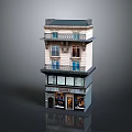 Detailed Multi Storey Building Model With Shop Front And Balconies In European Style