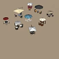 Outdoor Chairs With Various Colored Umbrellas And Table Sets For Beach Outdoor Setting 3d model