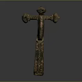 Ancient Carved Totem Sculpture With Ornate Top And Circular Side Ornaments
