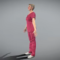Woman in Pink Medical Uniform Standing with Full Body Front View on Gray Background
