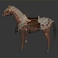 Transparent 3D Horse Model With Visible Internal Structure And Brown Leather Saddle