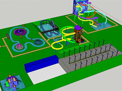 Colorful Amusement Park Playground Design With Slides Pools And Spiral Structures 3d model