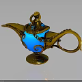 Mythical Genie Creature With Golden Magic Lamp Blue Ornate Chain And Decorative Base