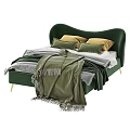 Luxurious Green Velvet Double Bed With Gold Legs Yellow Grey Pillows And Tassel Blankets