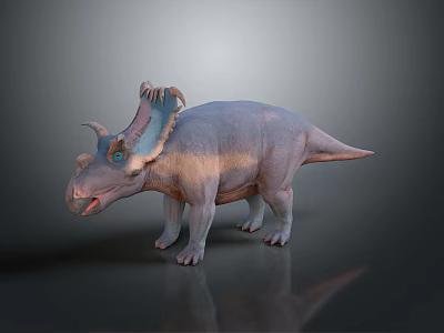 Light Purple Horned Dinosaur Character With Open Mouth Frilled Head Blue Eyes On Gray Background 3d model