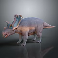 Light Purple Horned Dinosaur Character With Open Mouth Frilled Head Blue Eyes On Gray Background