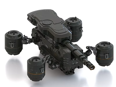 Dark Advanced Mechanical Device With Multiple Thrusters And Cannon Like Barrel 3d model