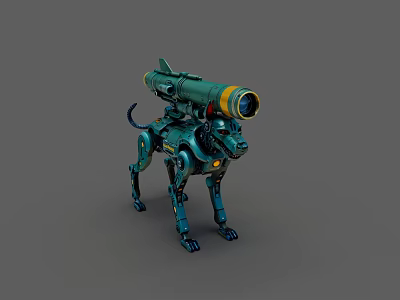 Industrial Equipment Robotic Dog With Green Blue Body And Mounted Device 3d model