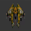 Cosmic Aerospace Camouflage Spaceship with Skull Logo and Unique Wing Design and Weaponry Elements