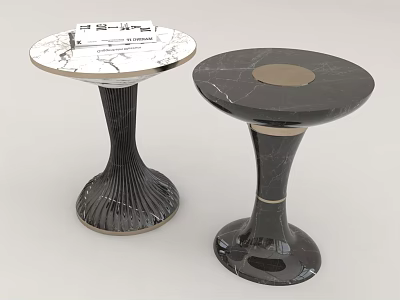Modern Black And White Side Tables With Marble Tops Textured Bases And Metal Accents 3d model