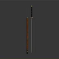 Traditional Japanese Katana Weapon With Red Handle Black Scabbard Sharp Blade And Metal Decorations